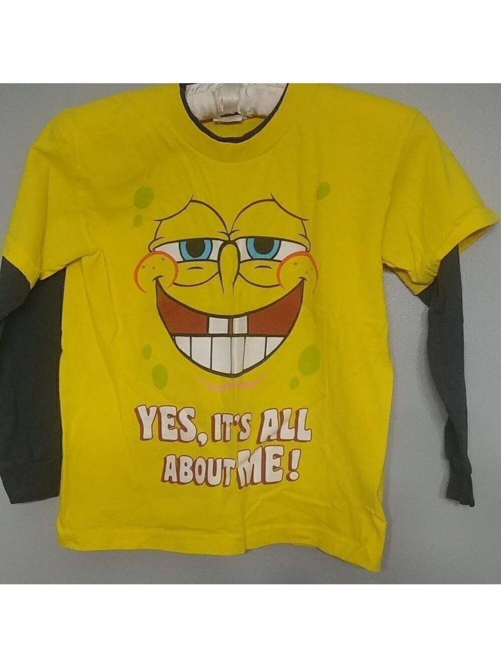 2007 Spongebob Yellow Long Sleeve Faux layered Tee Boy's sz 6/7